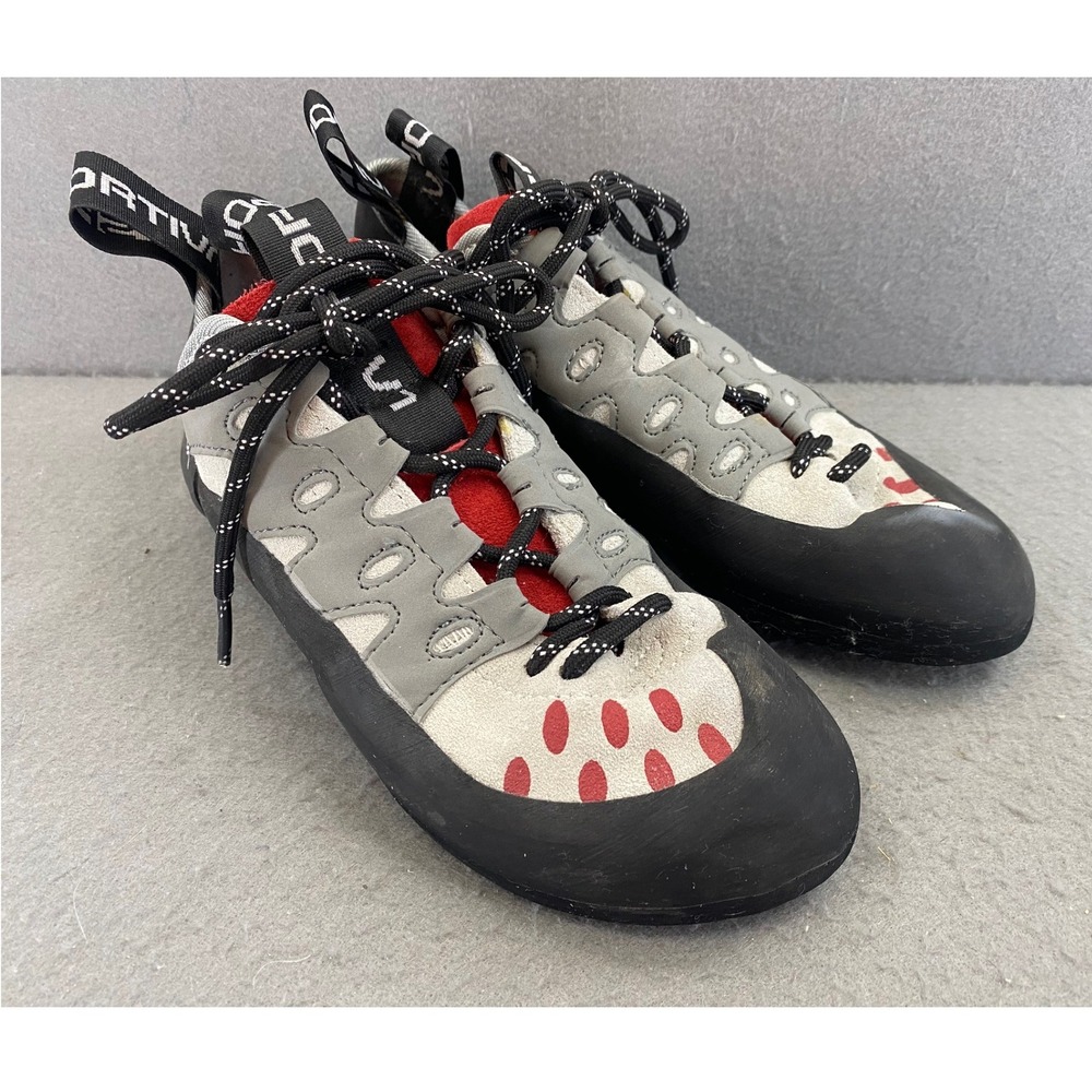 La Sportiva Tarantulace Climbing Shoes Grey Black Red 10Q TU Mens 6.5 EUR 38.5